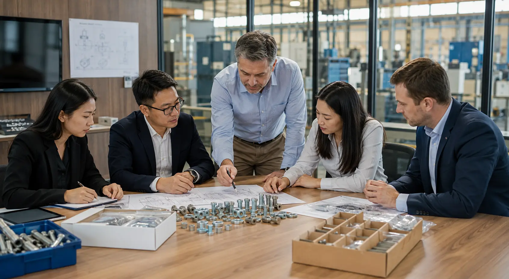 Johnny's Hardware multi-skilled team discussing product requirements