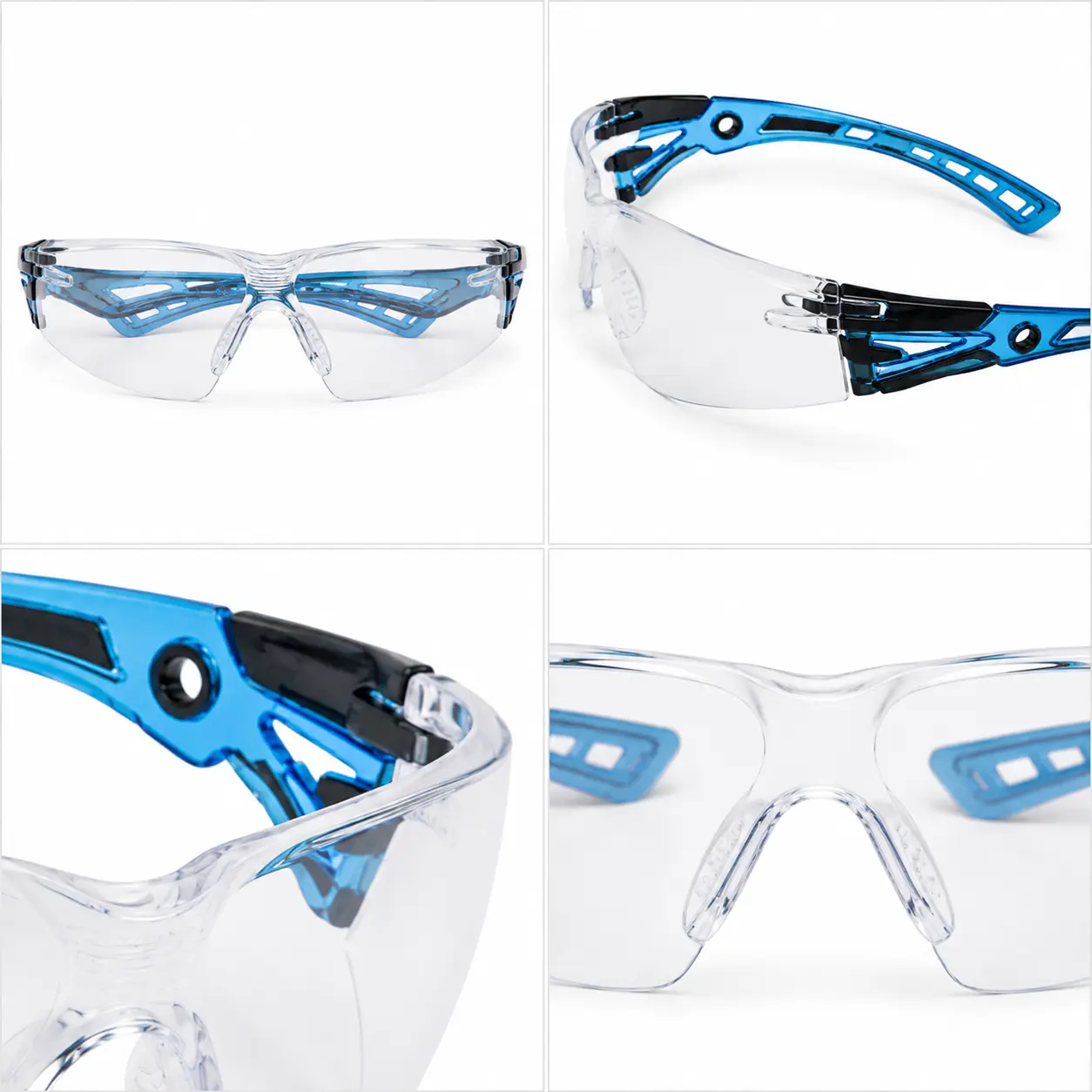 Safety glasses protecting eyes from wood chips drilling dust and small flying particles