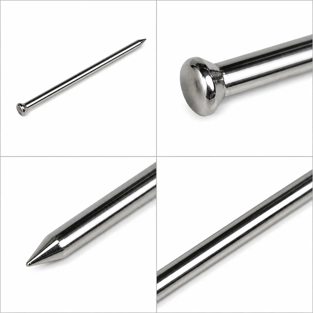 Close-up of oval head nails showing the oval shank and visible nail head
