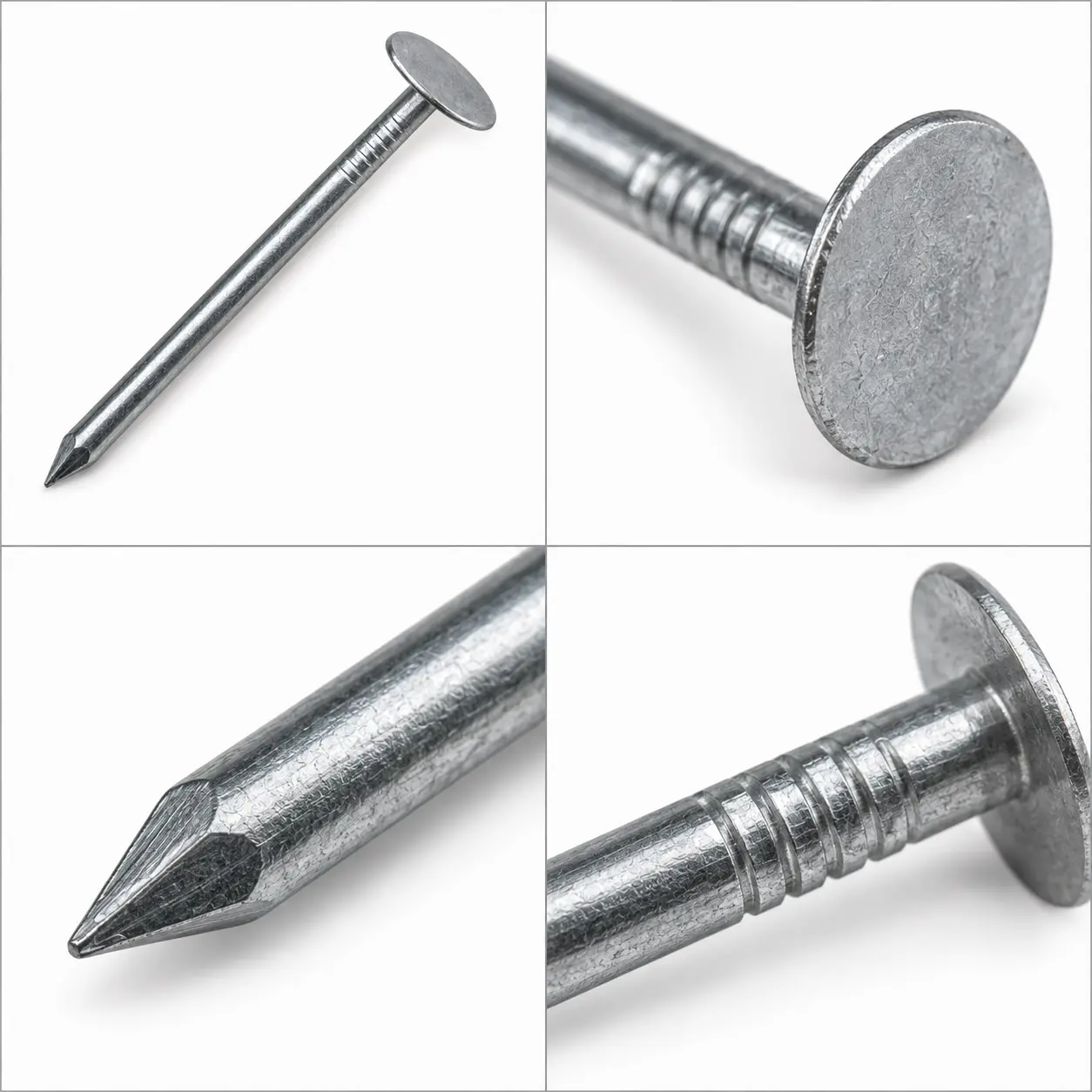 Close-up of a felt nail showing its wide flat round head and smooth shank
