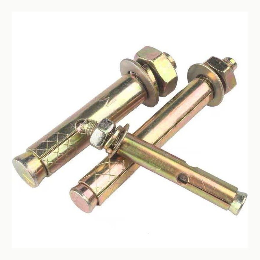 Yellow zinc plated sleeve anchors with hex nut and washer, supplied by Johnny's Hardware