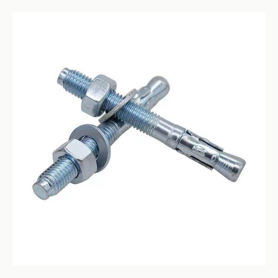 Zinc plated wedge anchors with threaded stud, expansion clip, nut and washer, supplied by Johnny's Hardware